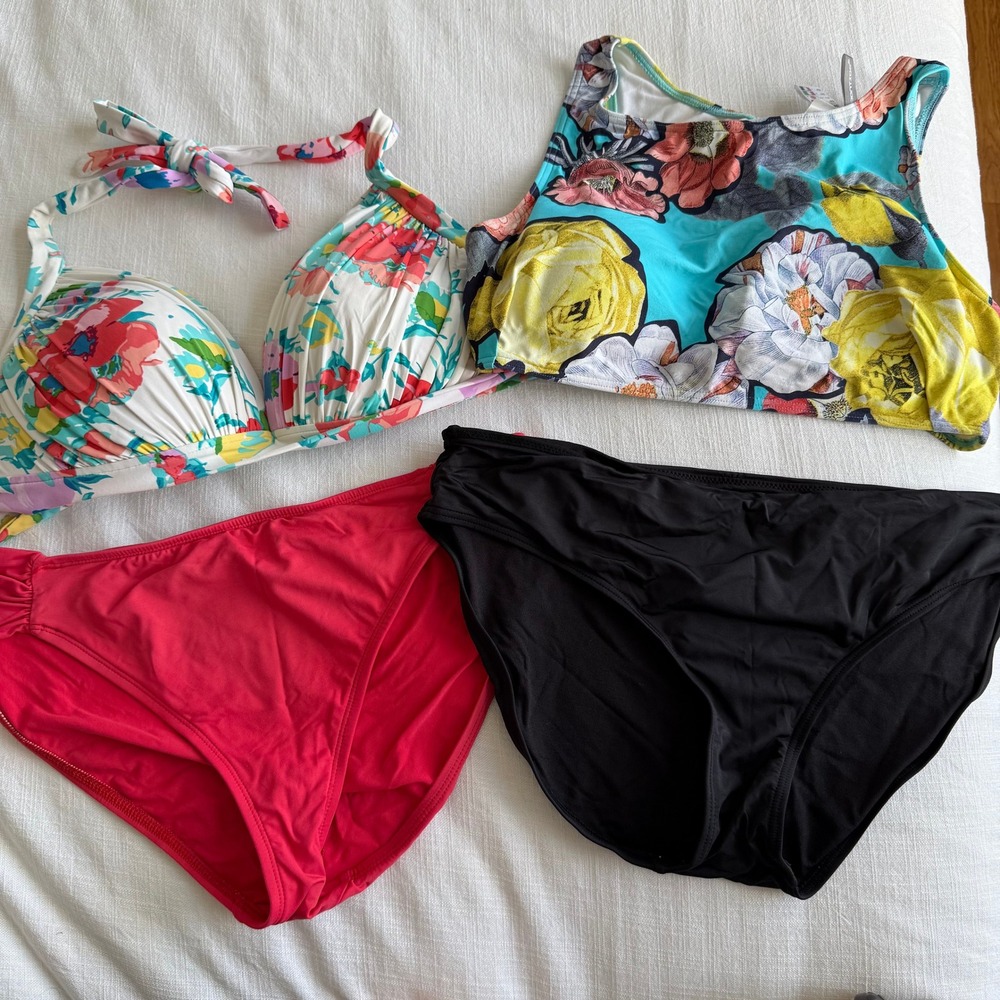 LA BLANCA Bleu Rod Beattie Floral Bikini Swimsuit Set Top Bottoms Size‎ 14